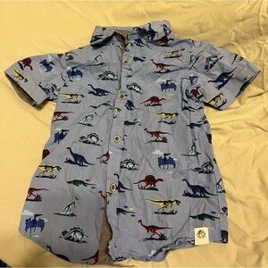Cute blue dinosaur short sleeved button down